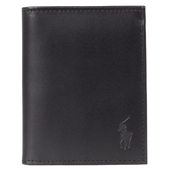 Polo Ralph Lauren Burnished Leather Billfold Wallet Black - Picture 1 of 9
